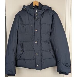 Aquascutum Quilted Puffer Down Jacket w/ Hood Navy L